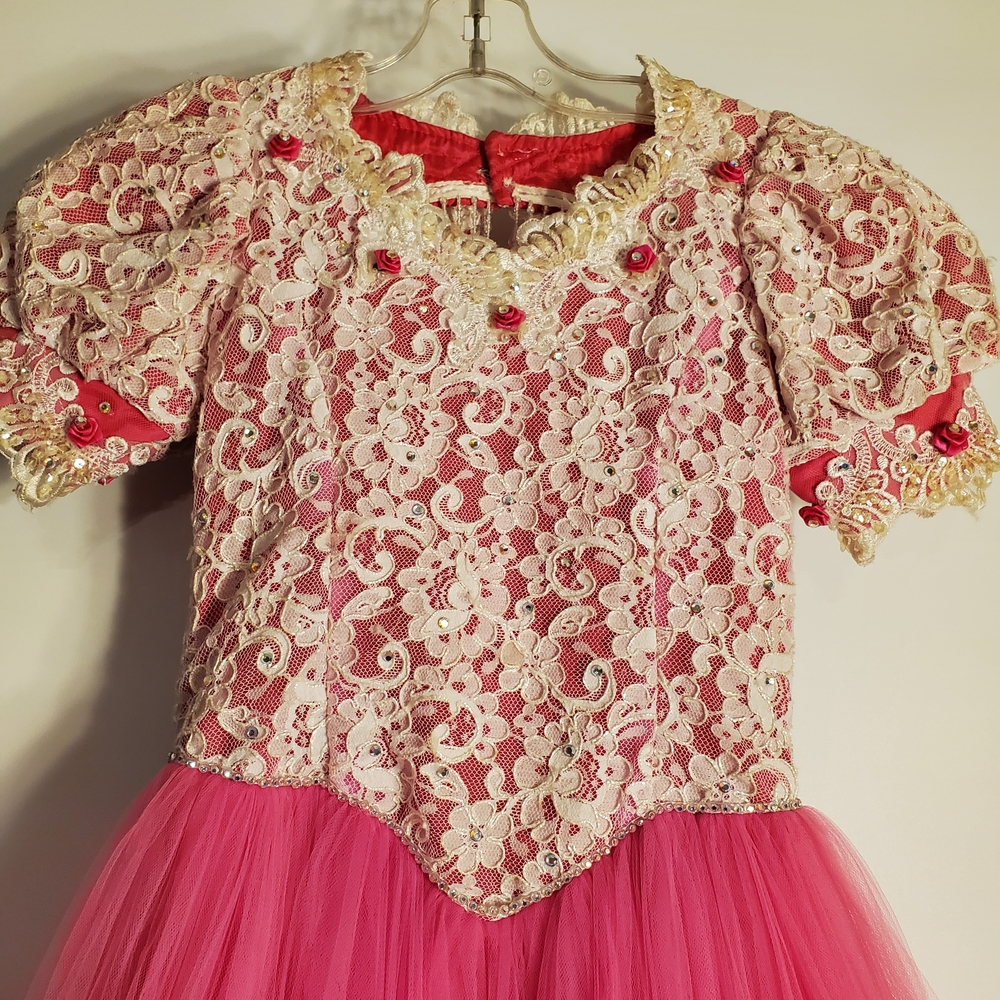 Vintage Girl Lace Rhinestone and Tulle Gown - Picture 3 of 14